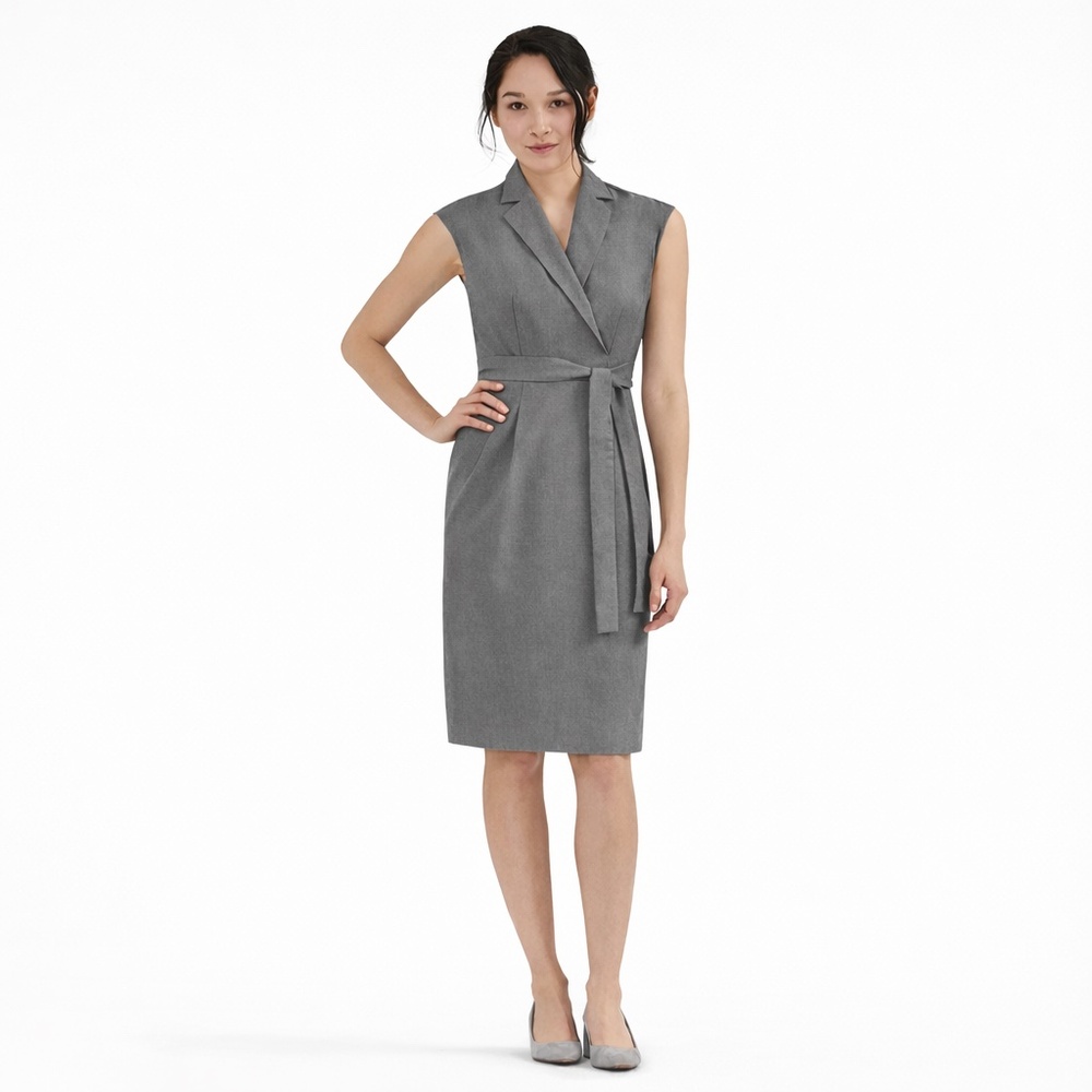MM LaFleur Catherine Dress Gray Sleeveless Belted Size 6 Italian Wool Made in US